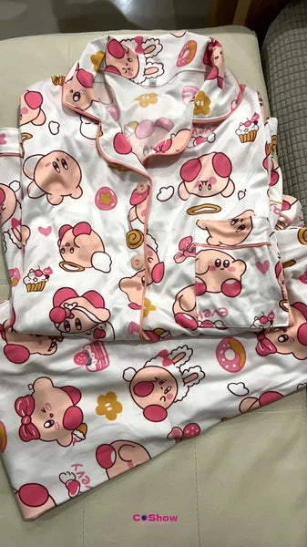 Woman Cartoon Kirby Star Kawaii Costume Pajamas Top Pants Nightwear Home Wear