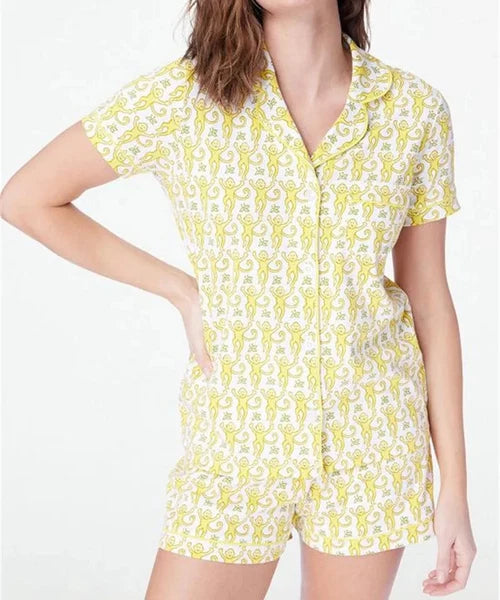 Womens Cute Roller Rabbit Pajamas Monkey Print Sleep Pajama Shorts Set for Women