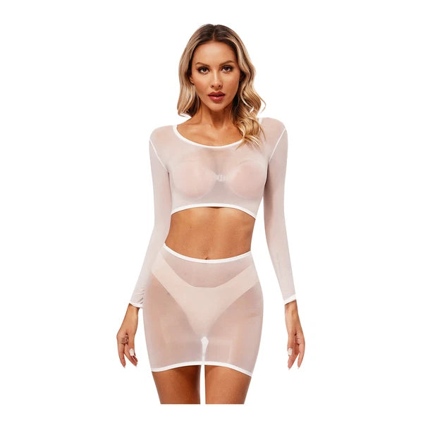 Womens Outfits Breathable Clubwear Long Sleeve Nightwear Nylon Lingerie Silky