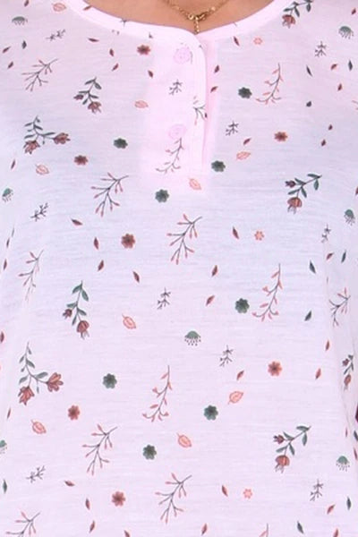 PJ Set Ladies Short Sleeve Flower Print Pyjama Set Cotton Blend Womens Nightwear