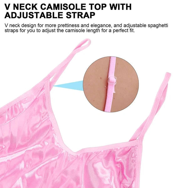 Womens Silk Satin Pajamas Set Sexy-Lingerie Sleepwear Babydoll Nightwear Pjs Set