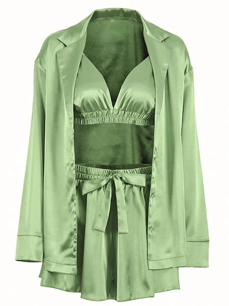2023 Bathrobe set, women's 3-piece set, pleated robe, women's pajama set