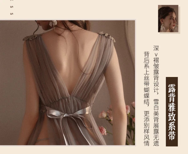 See Through Nightdress Sexy Lingerie Set Dress Embroidery Pajamas Uniform