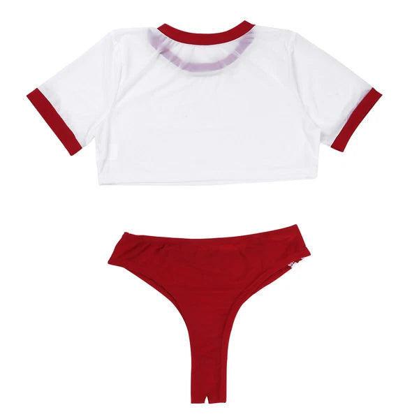 Women Naughty Schoolgirls Lingerie Set Crop Top with Crotchless Briefs AU
