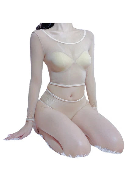 Womens Lingerie Set Slim Fit Crop Top With Briefs Stretchy Nightwear Sheer Sexy