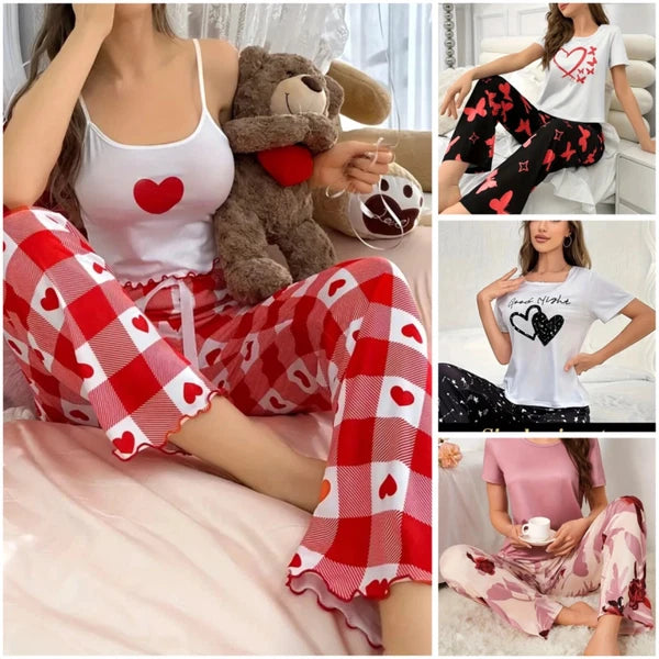 Ladies Long Pyjamas Set 100% Cotton Breathable Soft Elasticated Waistband 8-16