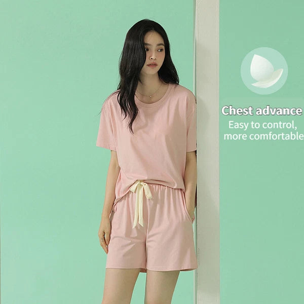Women's Pajamas Soft Pure Color Short Sleeve New Comfortable Summer Homewear Set