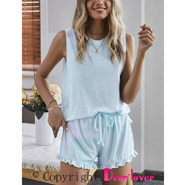 Women Tie Dye Print Summer Pajamas Nightwear Sleepwear Loungewear Tops Short Set