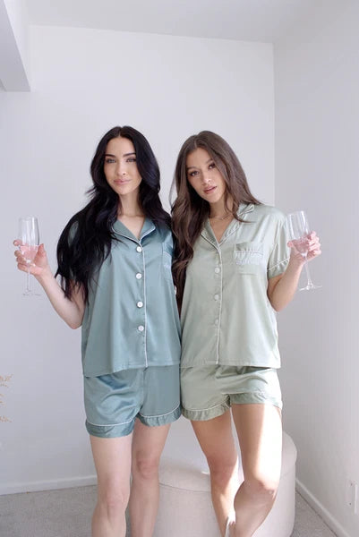 Satin Pajama Set – 2 Piece Short Sleeve & Shorts Bridal Party Sleepwear
