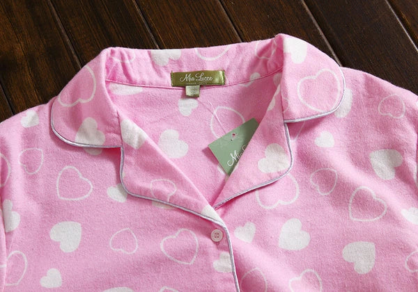Ladies/Womens 100% Brushed Cotton Pyjamas Set Check Print Button Up Loungewear