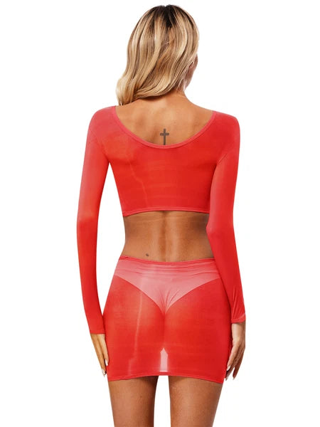 Womens Nightwear Bodycon Clubwear Nylon Outfits Perspective Crop Top Silky Mini