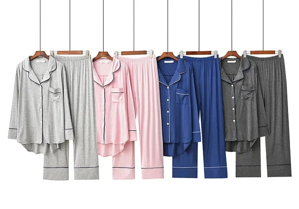 2PCS Pajama Sets Women Long Sleeve Solid Loose Breathable Soft Lady Suit Womens