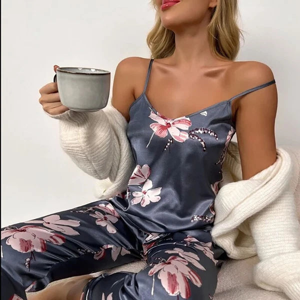 Women Silk Satin Pajamas Pj Cami Vest Set Soft Nightwear Sleepwear Sexy Lingerie