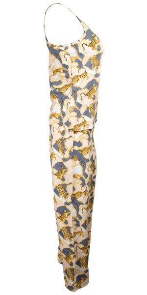 Ladies Pyjama Set Leopard Printed Womens Sleepwear Sleeveless PJS Vest Nightwear