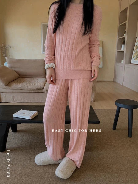 Pajamas Sets Women's Color Yarn Homewear Casual Suit Two-piece Sleep Top+pants