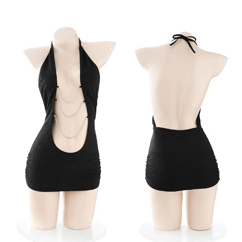 Cosplay Sexy Lingerie Skirt Pajamas Women's Hollow Halter Neck Night Club Set