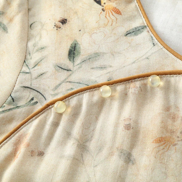 Chinese style Women's Bamboo Fiber Hanfu Summer Long Sleeved Topa & Pants Set