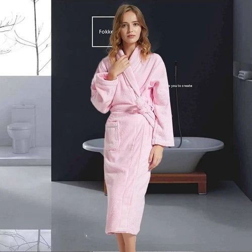 Women Bathrobe Long Cotton Warm Nightgown  Towel Bathrobe  Plus Size Pajamas