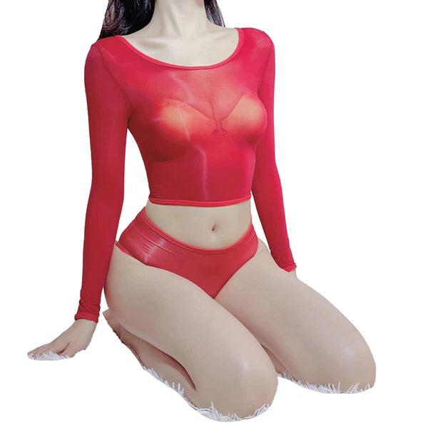 Womens Lingerie Set Slim Fit Crop Top With Briefs Stretchy Nightwear Sheer Sexy