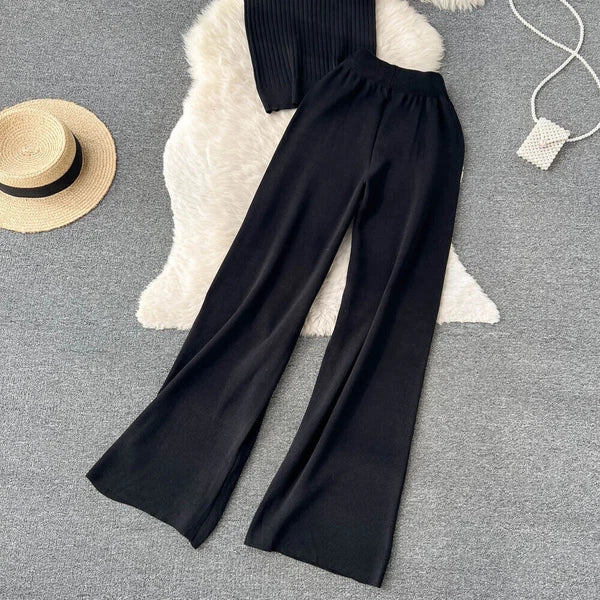 2023 Spring Knitted Women's Long Sleeved Cardigan+vest+long Pants Pajama Set