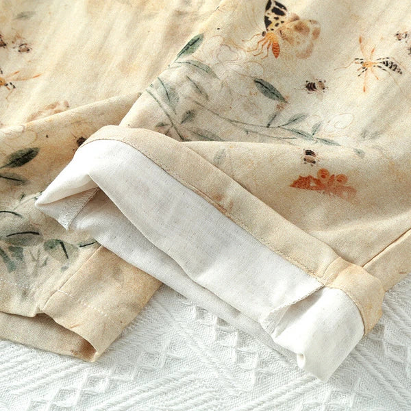 Chinese style Women's Bamboo Fiber Hanfu Summer Long Sleeved Topa & Pants Set