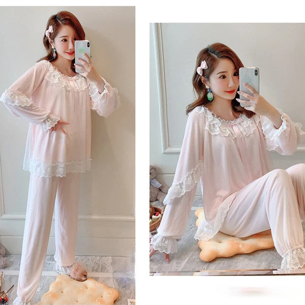 Women Girl Lace Mesh Pajamas Sets Nightie Lolita Ruffle Babydoll Sleepwear Sweet