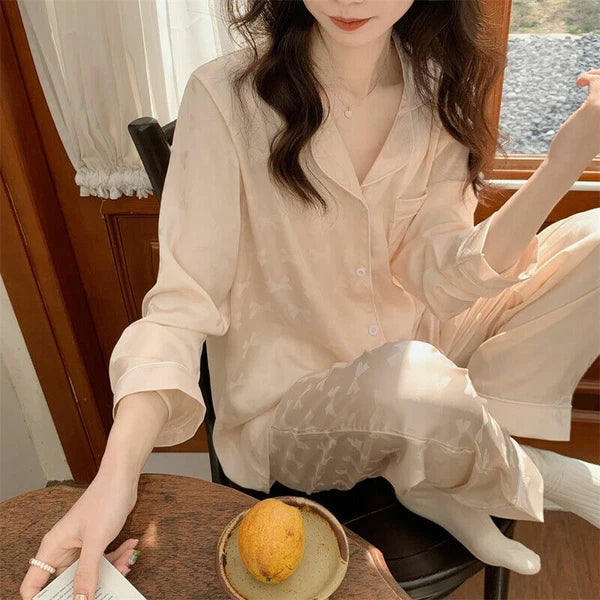 Satin Silk Soft Princess Pajama Set Women HomeClothes BowTie Kawaii Cute Pyjamas