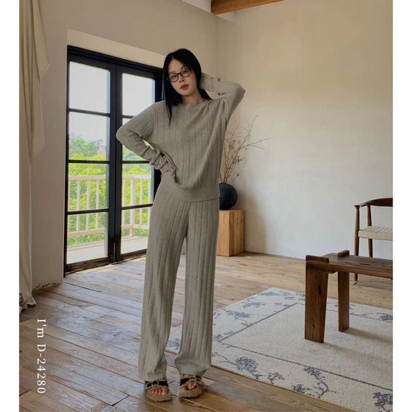 Pajamas Sets Women's Color Yarn Homewear Casual Suit Two-piece Sleep Top+pants