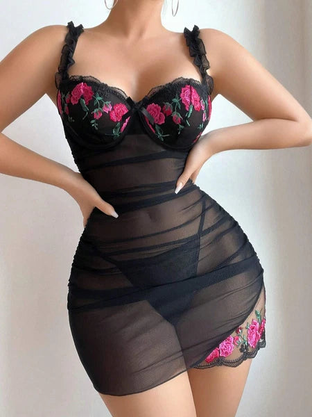 Sexy Women's Lingerie Floral Lace Sleepwear Underwear Dress See-Thru Babydoll US