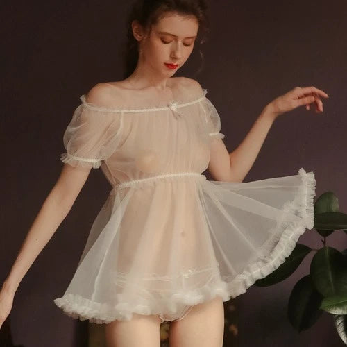 Sexy Pajamas Women Transparent Tops Home Clothes Lace Mesh Women Pajamas Set