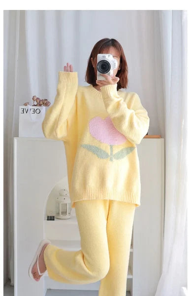 Pajamas Women's Autumn Tulip Home Clothes Coral Fleece Thickened Outwear Suit