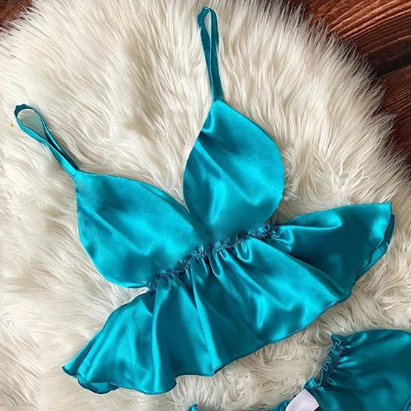 Women Sexy V-Neck Lace Sleepwear Satin Camisole Bowknot Shorts Pajamas 2Sets