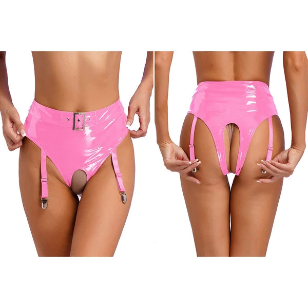 Womens Bar Set Lingerie Romper Underwear Crop Top Sleepwear Patent Leather 2pcs