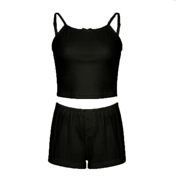 Button Two Piece Nightwear Lace Summer Dress Set Pyjama Suits Summer-