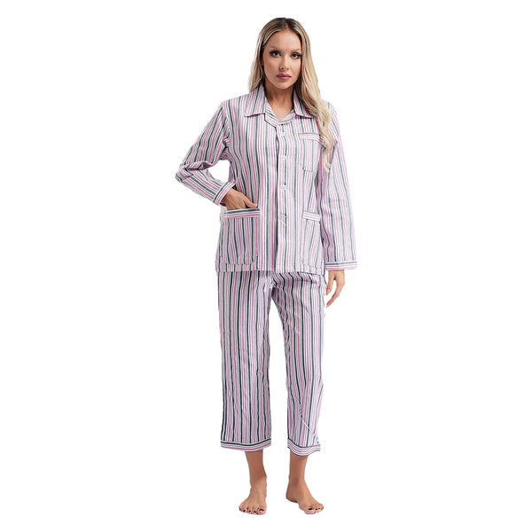 Womens Sleepwear Casual Loungewear Multiple Pockets Pajama Set Button Down Soft
