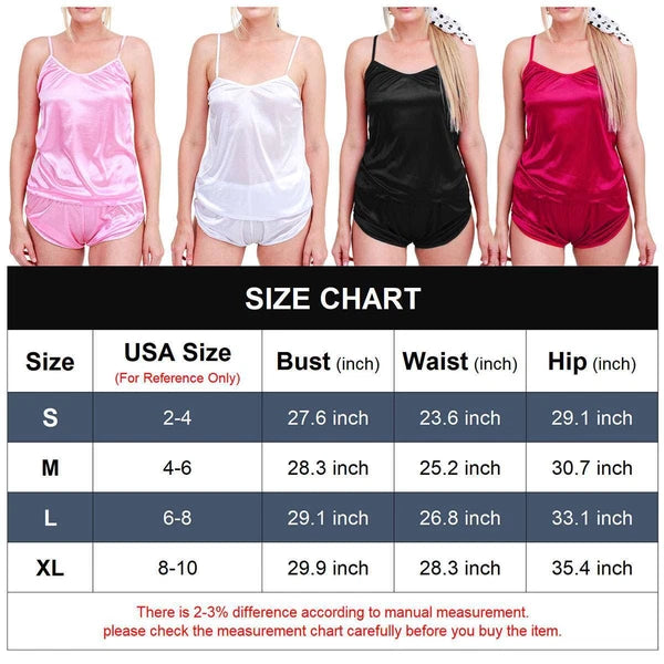 Womens Silk Satin Pajamas Set Sexy-Lingerie Sleepwear Babydoll Nightwear Pjs Set