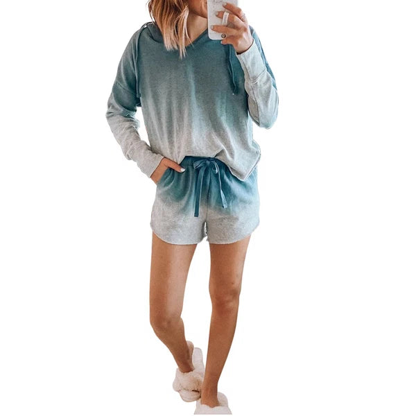 Women Summer Printed Pyjamas Set Short Sleeve Top+Short Pants Sleepwear Homewear