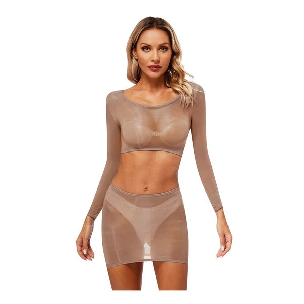 Womens Outfits Breathable Clubwear Long Sleeve Nightwear Nylon Lingerie Silky