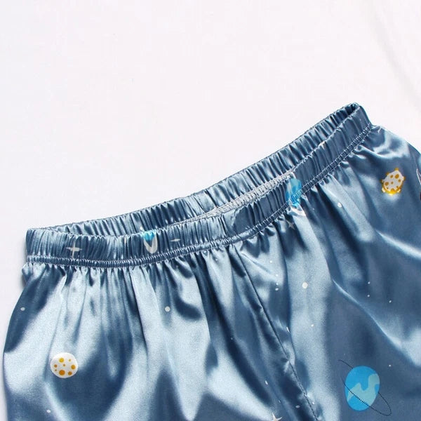 Women's Silk Satin Pajamas Set Short Sleeve Print Sleepwear Nightwear Pyjamas PJ