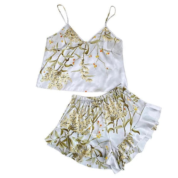 2023 Printed bathrobe pajamas, summer 4-piece set, women's sexy kimono