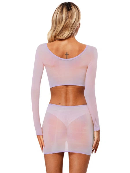 Womens Outfits Breathable Clubwear Long Sleeve Nightwear Nylon Lingerie Silky