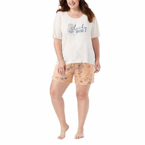 Lucky Brand Ladies' 3-piece Pajama Tee Shirt, Short And Jogger Pj Set L12
