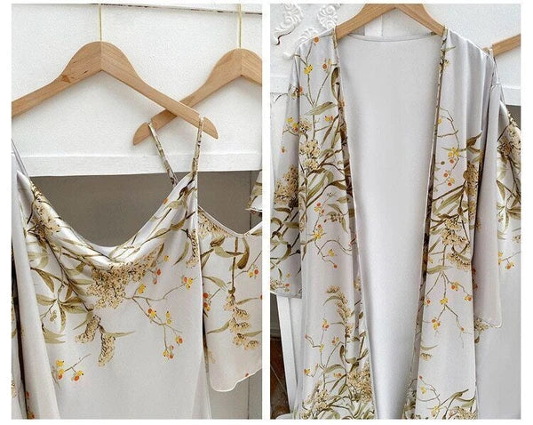 2023 Printed bathrobe pajamas, summer 4-piece set, women's sexy kimono