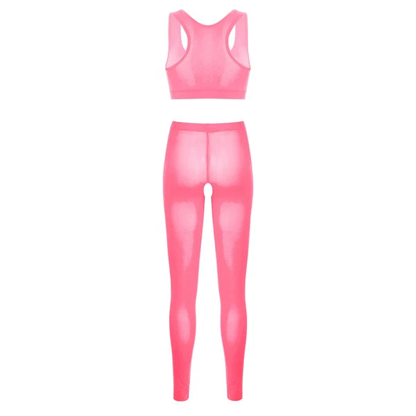 Women 2pcs Lingerie Set Sleeveless Crop Top High Waist Crotchless Leggings Pants