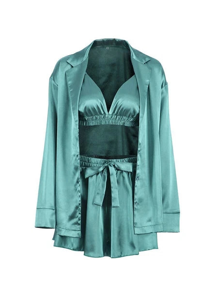 2023 Bathrobe set, women's 3-piece set, pleated robe, women's pajama set