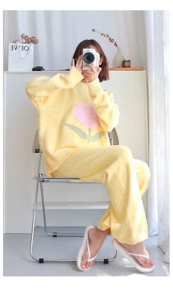 Pajamas Women's Autumn Tulip Home Clothes Coral Fleece Thickened Outwear Suit