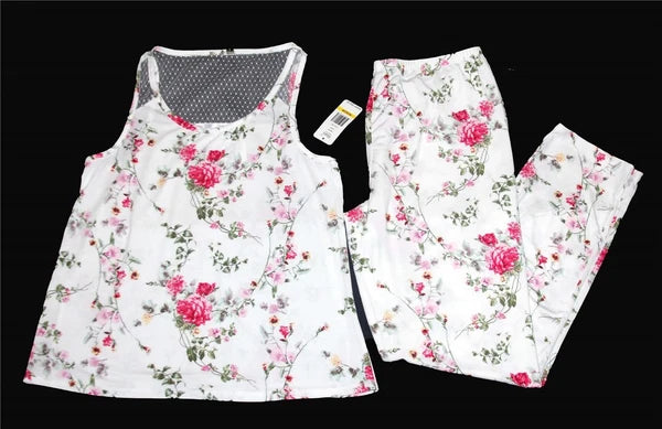 2-Pc Flora Nikrooz Shabby Floral Sleeveless Lace Top Long Pants Pajamas Wms NWT