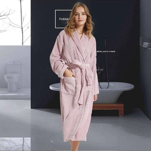 Women Bathrobe Long Cotton Warm Nightgown  Towel Bathrobe  Plus Size Pajamas