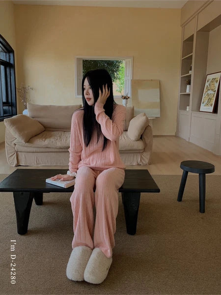 Pajamas Sets Women's Color Yarn Homewear Casual Suit Two-piece Sleep Top+pants