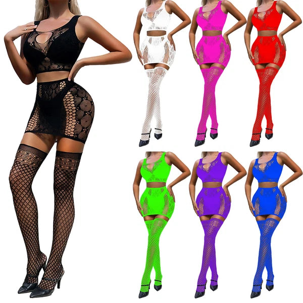 Womens Babydolls Fishnet Lingerie Set Hollow Out Nightwear Sexy Sleepwear